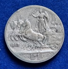 MONETA COIN REGNO VITTORIO EMANUELE III° SAVOIA 1 LIRA UNA 1912 QUADRIGA VELOCE