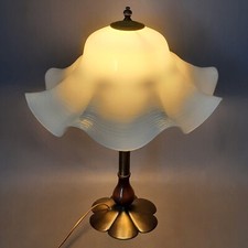 Lampada Da Tavolo A Fiore Vetro Murano Ottone Legno Collezione Vintage Anni 60
