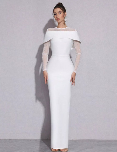 Abito lungo bianco elegante - bianco,