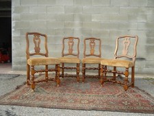 Lotto di 4 sedie in noce in stile rocchetto metà 1900 piemontesi