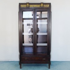 Mobile vetrina credenza legno ottone design fine '800 Italia arte antiquariato