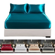 Lenzuolo con angoli in raso di seta morbido 14" tasca profonda singolo fondo lenzuola 7 colori