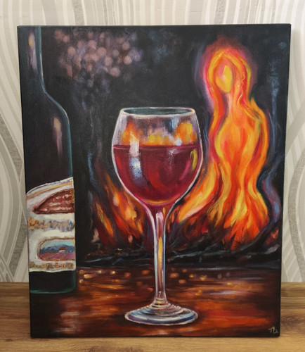 Bicchiere vino fuoco - fuoco, dipinto