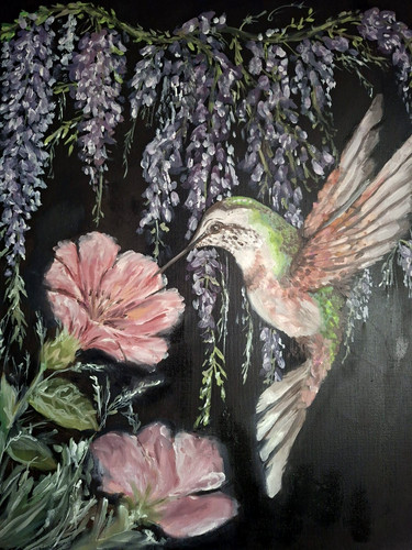Dipinto olio colibrì