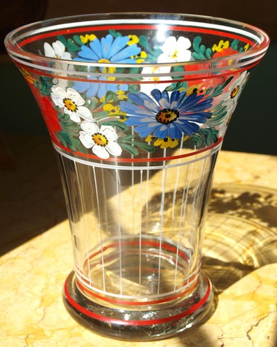 Vaso vetro antico fiori mano - vetro,