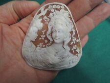 CAMMEO EPOCA INCISIONE BULINO-ARTE CONCHIGLIA DONNA 3 GRAZIE CIONDOLO SPILLA ORO