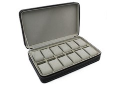 Custodia Porta Orologi 12 Posti Eco Pelle Nero Interno Antigraffio Idea Regalo