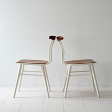 MidCentury Coppia di sedie nordiche in legno, originali scandinave retrò, 60s