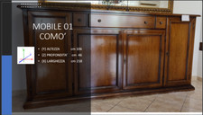 CREDENZA ARTE POVERA 4 PORTE 2 CASSETTI PICCOLI 1 GRANDE LEGNO L.218 A.106 P.46 