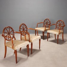 Set 4 Poltroncine Antiche Ciliegio Tessuto Regno Unito XX Secolo Originali