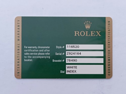 Rolex guarantee warranty card - rolex,