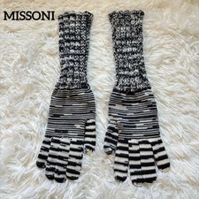 MISSONI Guanti in maglia a righe grigio scuro x etichetta bianca arancione