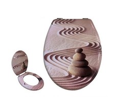 Tavoletta Universale WC In Legno Decorata Stampa Sassi Cerniere Acciaio Inox