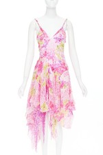 Abito plissettato VERSACE 2023 passerella seta chiffon rosa orchidea logo chiffon IT38