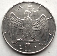 ITALY 1 LIRA 1940 XVIII KM#77b