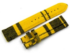 Strap Band TOYWATCH Pelle Tessuto Tartan Giallo Misura 20mm Elegante Fibbia 18mm