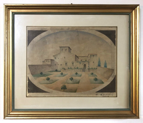 Acquarello antico villa con - antico,