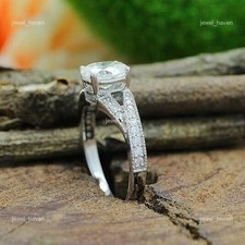 Anello solitario in oro bianco massiccio 14 carati taglio brillante con...