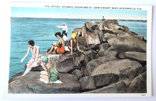 RARE 1931 PC "THE JETTIES" ATLANTIC OCAN AT ST JOHN'S RIVER JACKSONVILLE FL