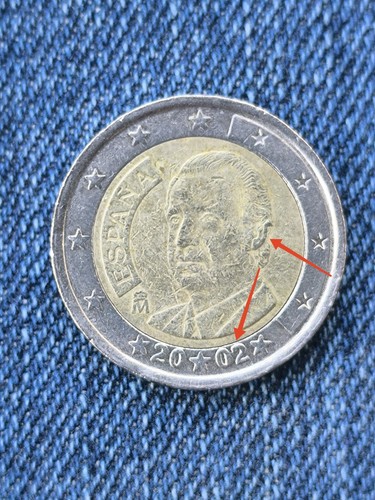 Moneta spagna 2002 con - 2€,