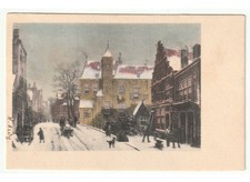 Non Viaggiata antica cartolina natalizia strada innevata case città fabbro