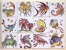 CERAMICA VIETRI MATTONELLE/ TOZZETTI CM 5 X 5 COLORATE A MANO SERIE DA 12 PEZZI