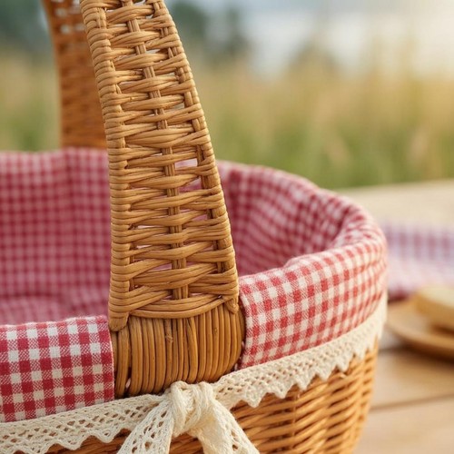 Cesto vimini fodera gingham - vimini,