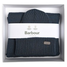 Set regalo berretto e sciarpa Barbour Crimdon blu navy taglia unica vendita al dettaglio $80