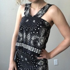 Abito SANDRO PARIS Reve 100% seta retrò cowboy nero bianco bandana floreale T...