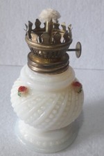 LAMPADA PETROLIO LUME A OLIO IN VETRO BIANCO LUMETTO OLIO VINTAGE OIL LAMP 