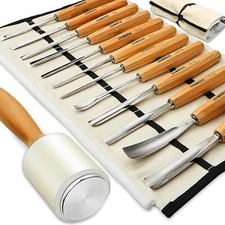 Set 12 utensili per intaglio legno scalpelli e mazza legno con custodia tela sgorbie