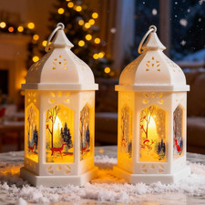 2 Lanterne Decorative Natalizie, Con Luce LED Bianca Calda, 18 Cm, Decorazione N