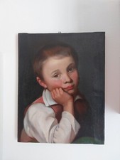 Ritratto di bambino - Antico Dipinto olio su tela - Epoca 800