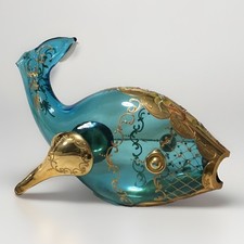 ? Grande pesce chic in vetro di Murano blu acqua dorato decorato a mano 32 cm