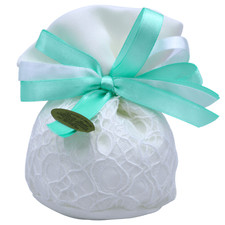 Saccoccio in Pizzo Macramè Bianco e nastri doppio raso (personalizzabili),  5 Co