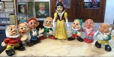 VINTAGE GRANDE GIOCATTOLO GOMMA CIGOLIO BIANCO NEVE SETTE NANI DISNEY LEDRA ITALIA anni 60
