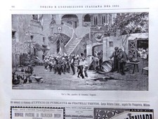 Stampa del 1884 Viv' U Re quadro di Gaetano Capone Esposizione Torino