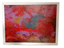 Dipinto astratto su tela Pittura a rilievo con cornice bianca  Misura cm 33x44