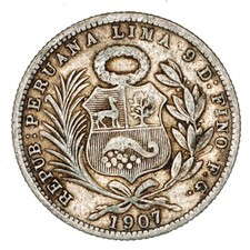 PERU 1/5 Sol 1907 FG - Argento Silver