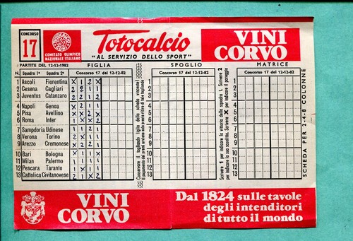 Schedina totocalcio del - n.17,