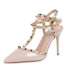 Decolte Scarpe Donna Beige 10 cm Rivetti Borchie Cinturino Pelle Sintetica 57578
