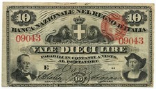 10 LIRE BANCA NAZIONALE NEL REGNO D'ITALIA CAVOUR COLOMBO 25/07/1866 BB/BB+