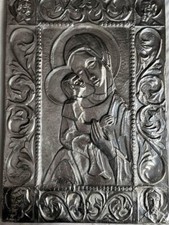 Bassorilievo Madonna con Gesù su lamina argento stearling