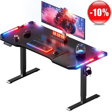 Scrivania Regolabile in Altezza, Tavolo da Gaming con LED, Scrivania Elettrica