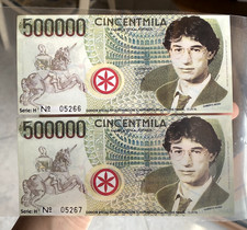 BOSSI 500000 LIRE BANCO PADANO COPPIA DI BANCONOTE FIOR DI STAMPA DA MAZZETTA
