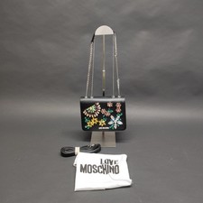 Borsa Love Moschino nera con cristalli colorati e tracolla a catena