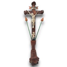 CRISTO CROCIFISSO IN LEGNO ART BRUT ALTARE SPAGNA PRIMA METÀ DEL 900