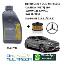FILTRO OLIO E OLIO ORIGINALE 5W30 MERCEDES CLASSE A 180 BENZINA 136 CAVALLI
