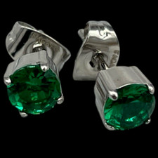 S'Agapõ ORECCHINI DONNA UOMO BRILLANTI PUNTILUCE VERDI A BOTTONE IN ACCIAIO INOX