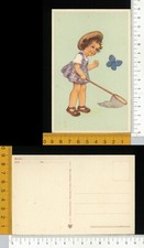 07477] CARTOLINA FANTASIA  BAMBINA CON RETINO E FARFALLA